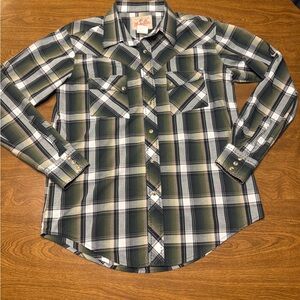 Wrangler Men's Plaid Shirt - Green, Black, and White